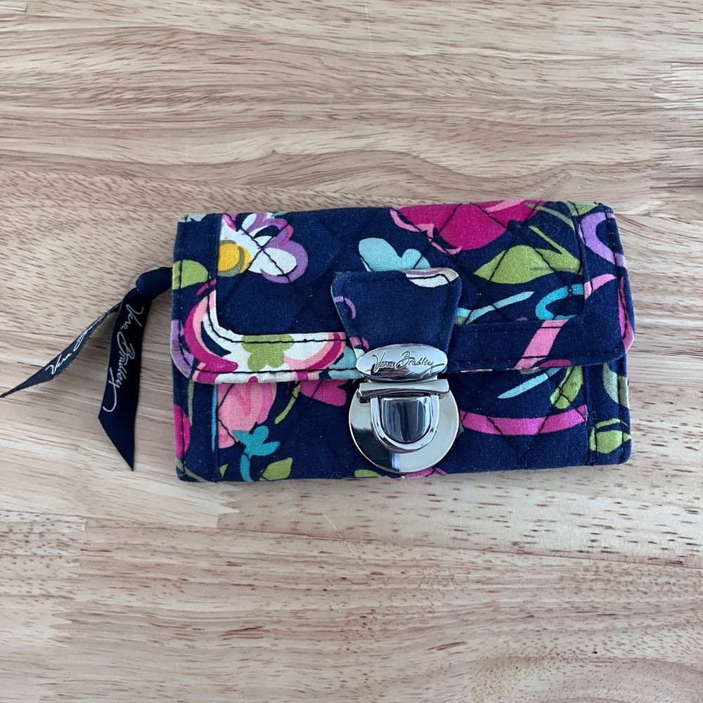Floral Quilted Wallet with Silver Clasp